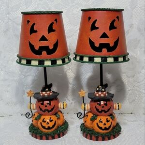 Jack-O'-Lantern Halloween Pumpkin Resin Metal Tea Light Votive Holder Table Lamp